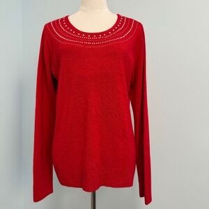 Carolyn Taylor Women’s Long Sleeve Embellished Red Sweater Size L‎